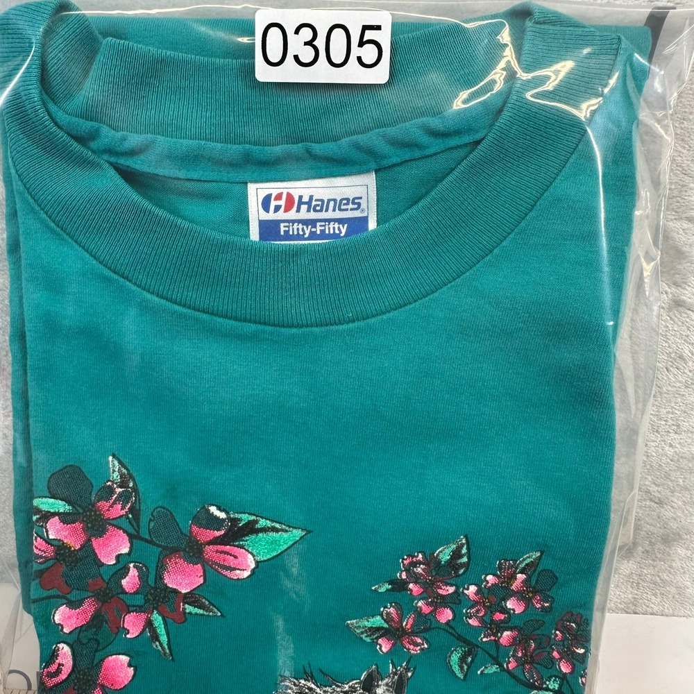Hanes T-Shirt Mens XL Teal 1990 Grumbles Horse Floral Vintage Graphic Tee USA - Picture 8 of 8
